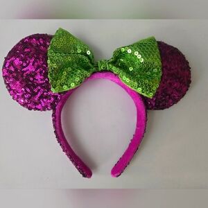 Disney Parks Purple and Green Sequin Minnie Mouse Halloween Ears Headband